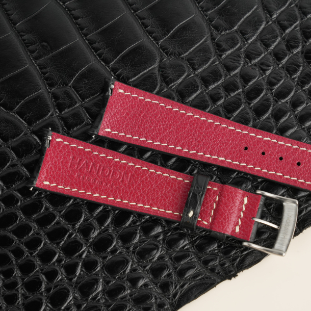 Curved End Black Alligator Round Scales Leather Watch Strap