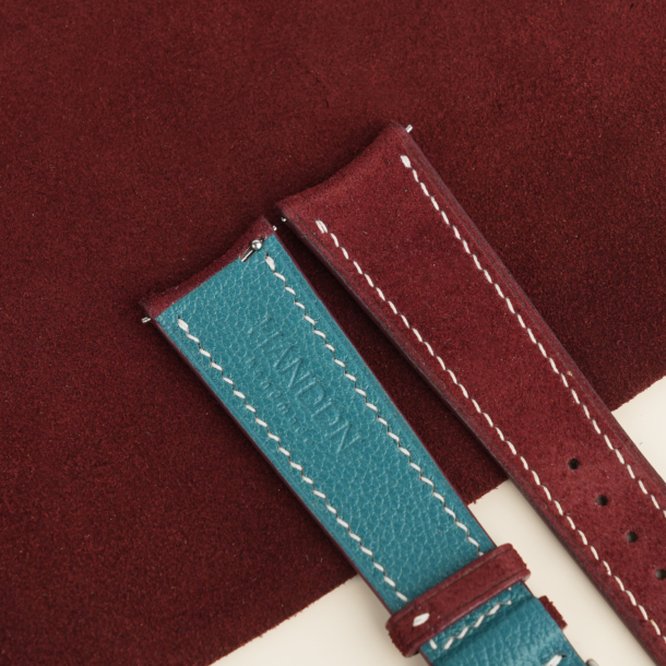 Curved End Burgundy Suede Leather Watch Strap