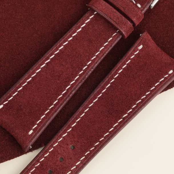 Curved End Burgundy Suede Leather Watch Strap