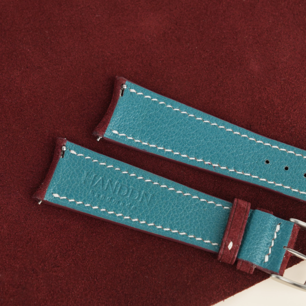 Curved End Burgundy Suede Leather Watch Strap