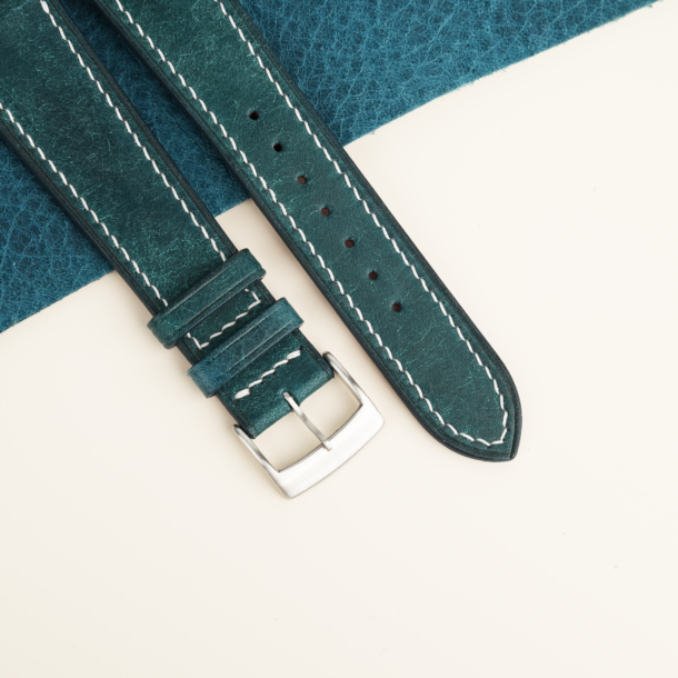 Curved End Navy Pueblo Leather Watch Strap