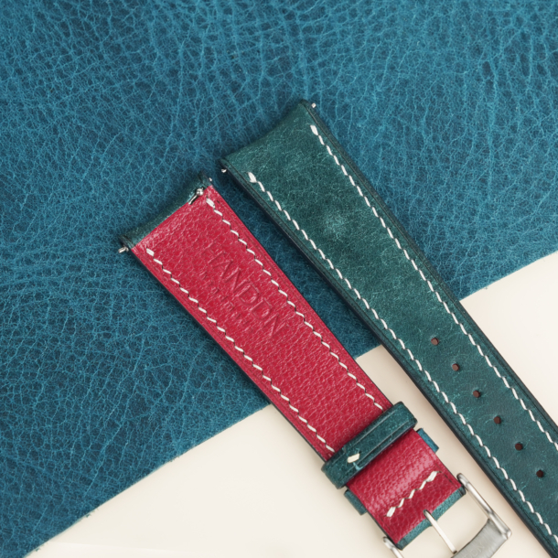Curved End Navy Pueblo Leather Watch Strap