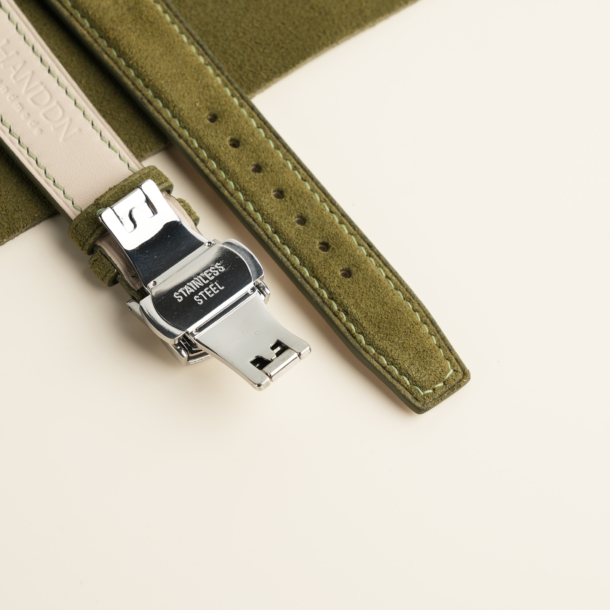 Curved End Moss Suede Leather Watch Strap