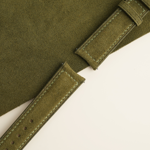 Curved End Moss Suede Leather Watch Strap