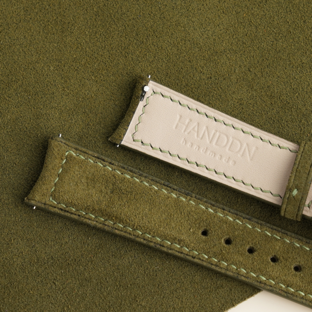 Curved End Moss Suede Leather Watch Strap