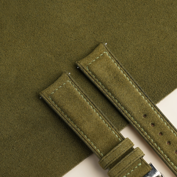 Curved End Moss Suede Leather Watch Strap