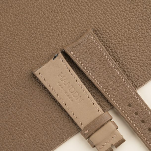 Folded Edge Curved End Taupe Togo Leather Watch Strap