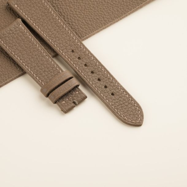 Folded Edge Curved End Taupe Togo Leather Watch Strap