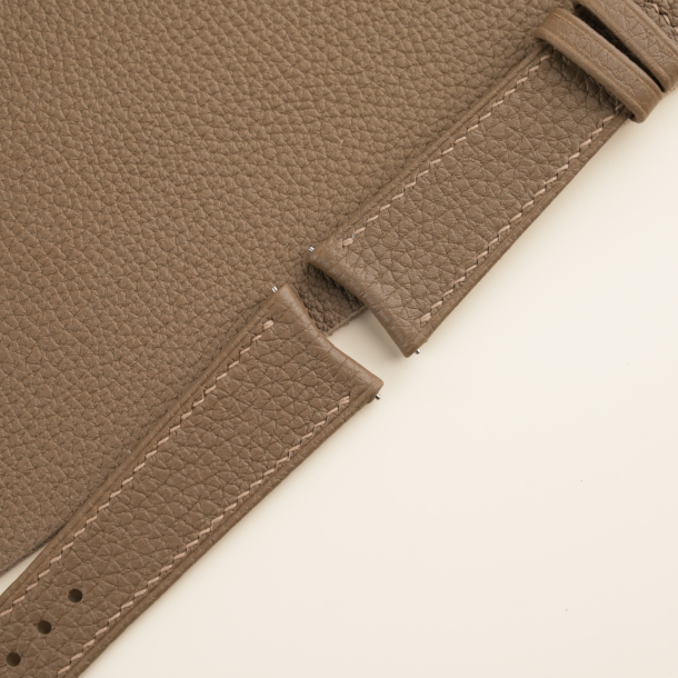 Folded Edge Curved End Taupe Togo Leather Watch Strap