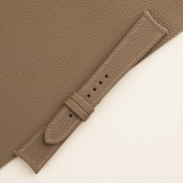 Folded Edge Curved End Taupe Togo Leather Watch Strap