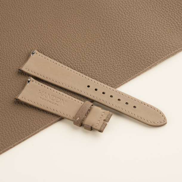 Folded Edge Curved End Taupe Togo Leather Watch Strap