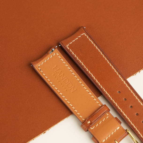 Curved End Golden Brown Smooth Calf Leather Watch Strap 2 Curved End Golden Brown Smooth Cafl Leather Watch Strap