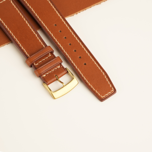 Curved End Golden Brown Smooth Calf Leather Watch Strap 3 Curved End Golden Brown Smooth Cafl Leather Watch Strap