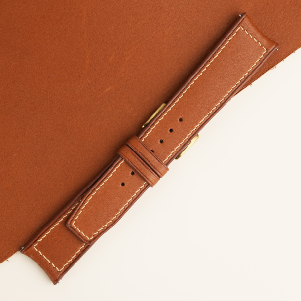 Curved End Golden Brown Smooth Calf Leather Watch Strap 5 Curved End Golden Brown Smooth Cafl Leather Watch Strap