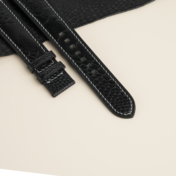 Black Ostrich Leg Lining Black Alran Sully Leather Watch Strap