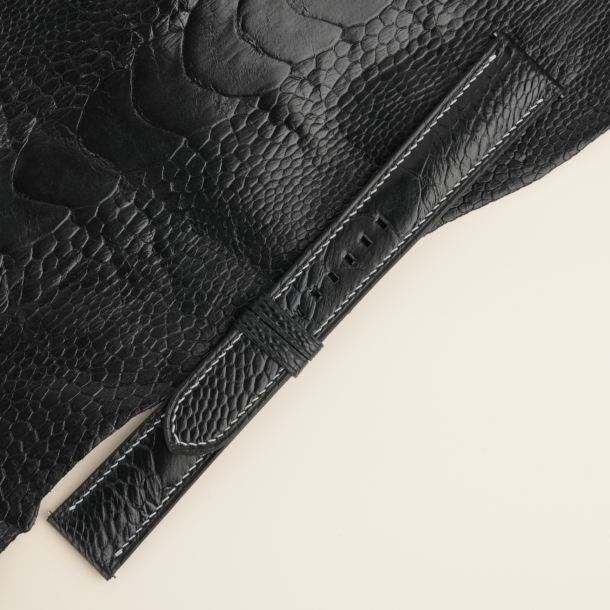 Black Ostrich Leg Lining Black Alran Sully Leather Watch Strap