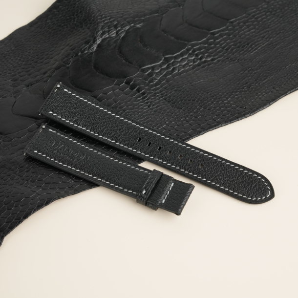 Black Ostrich Leg Lining Black Alran Sully Leather Watch Strap