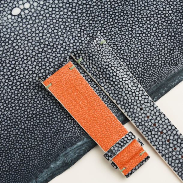 Curved End Black Stingray Lining Orange Alran Sully Leather Watch Strap