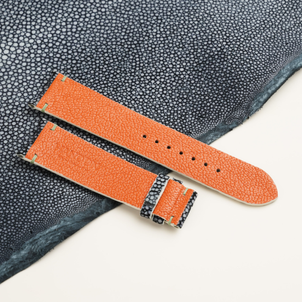 Curved End Black Stingray Lining Orange Alran Sully Leather Watch Strap