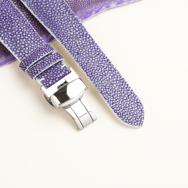 Curved End Light Violet Stingray Lining White Epsom Leather Watch Strap