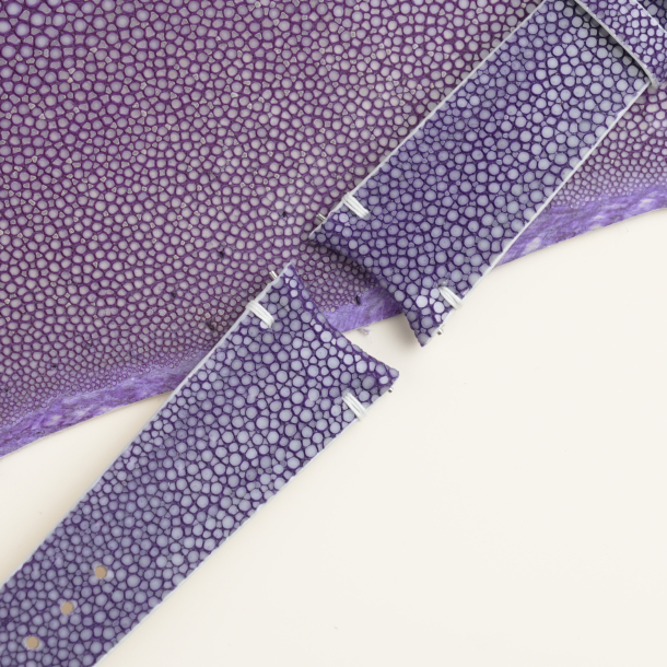 Curved End Light Violet Stingray Lining White Epsom Leather Watch Strap