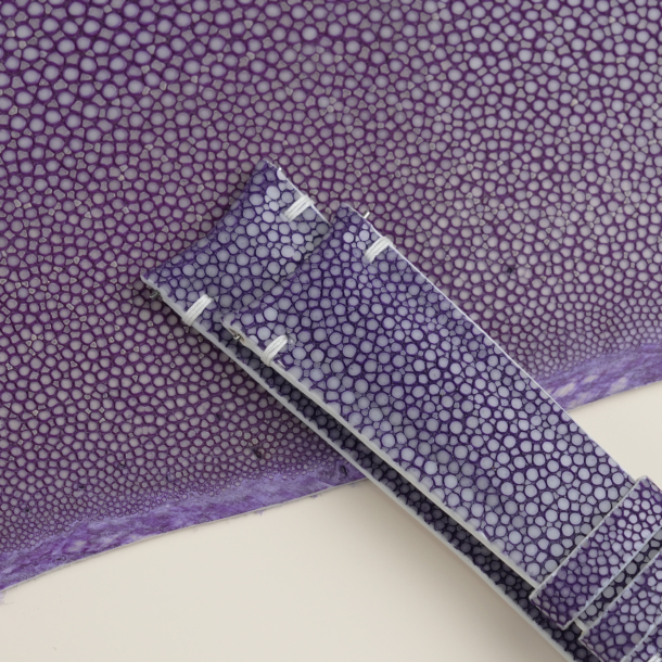 Curved End Light Violet Stingray Lining White Epsom Leather Watch Strap