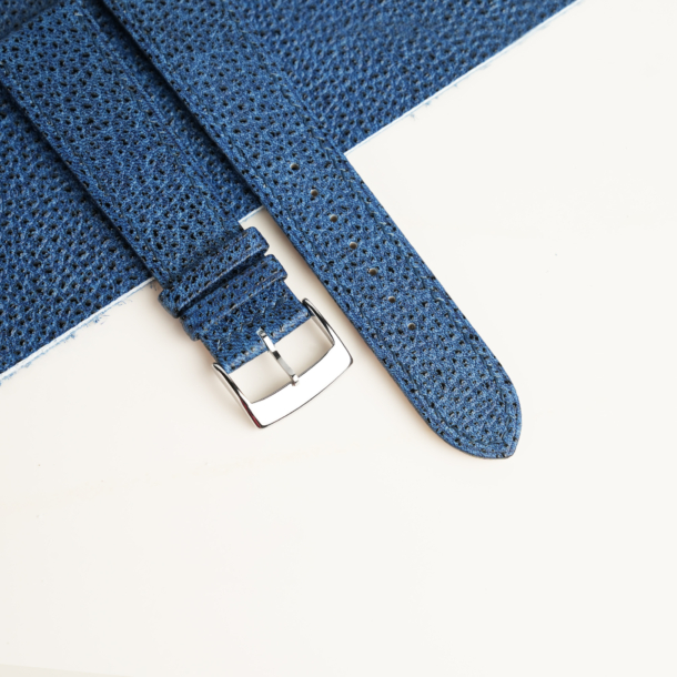 Folded Edge Navy Black Diamond Leather Watch Strap