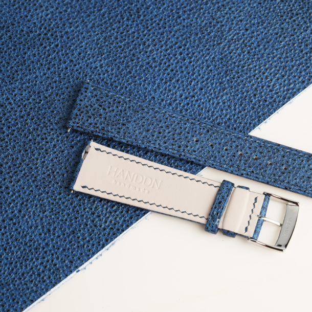 Folded Edge Navy Black Diamond Leather Watch Strap