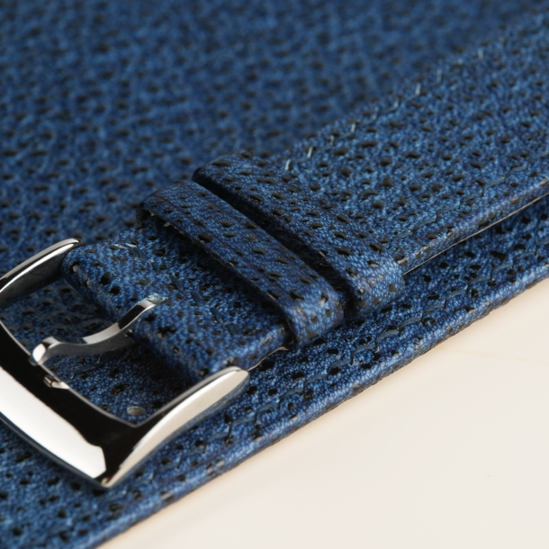 Folded Edge Navy Black Diamond Leather Watch Strap