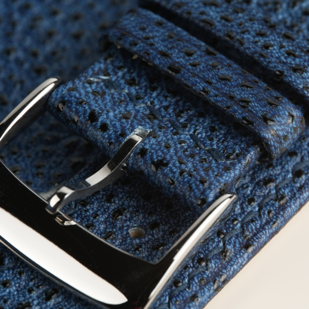 Folded Edge Navy Black Diamond Leather Watch Strap