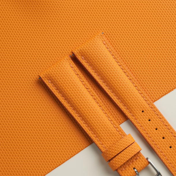 Padded Orange Sailcloth Rubber Watch Strap