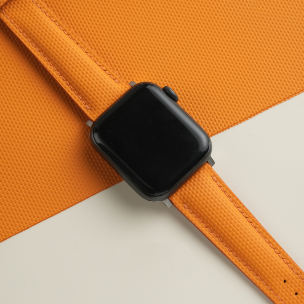 Padded Orange Sailcloth Rubber Apple Watch Band