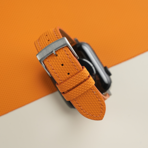 Padded Orange Sailcloth Rubber Apple Watch Band