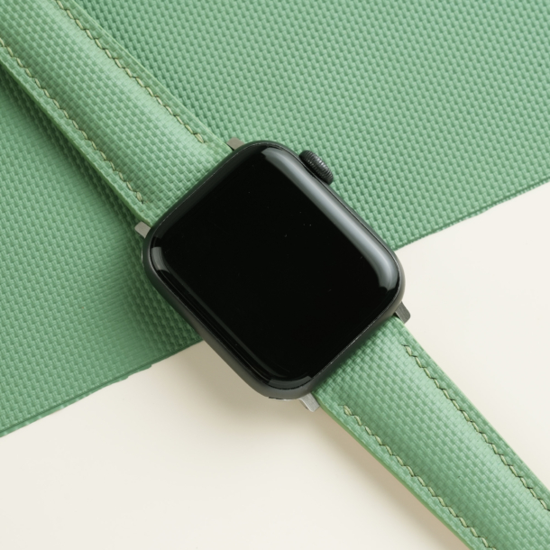 Padded Light Moss Sailcloth Rubber Apple Watch Band