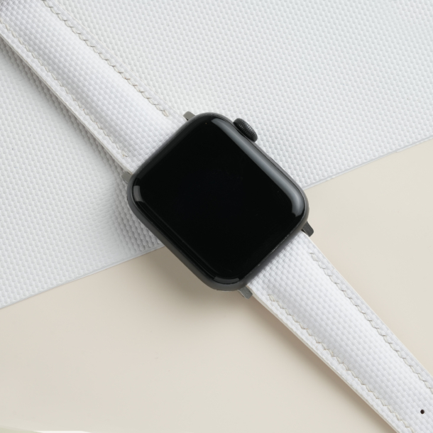 Padded White Sailcloth Rubber Apple Watch Band