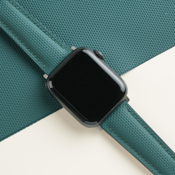Padded Aqua Green Sailcloth Rubber Apple Watch Band