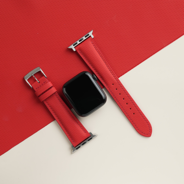Padded Red Sailcloth Rubber Apple Watch Band
