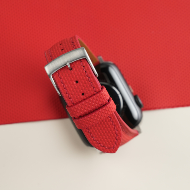 Padded Red Sailcloth Rubber Apple Watch Band