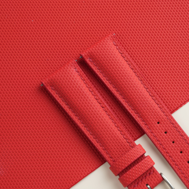 Padded Red Sailcloth Rubber Watch Strap
