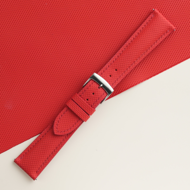 Padded Red Sailcloth Rubber Watch Strap