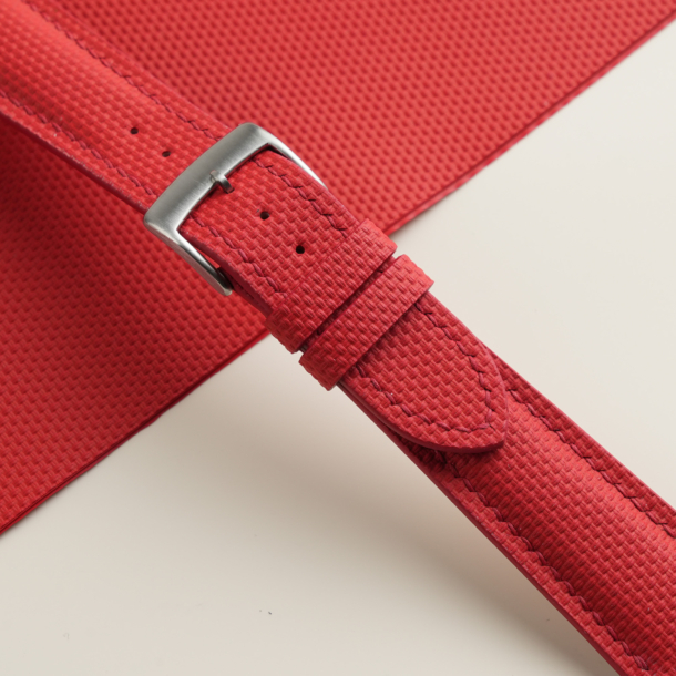 Padded Red Sailcloth Rubber Watch Strap