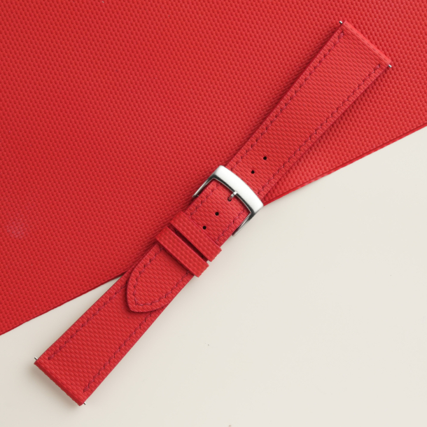 Red Sailcloth Rubber Watch Strap