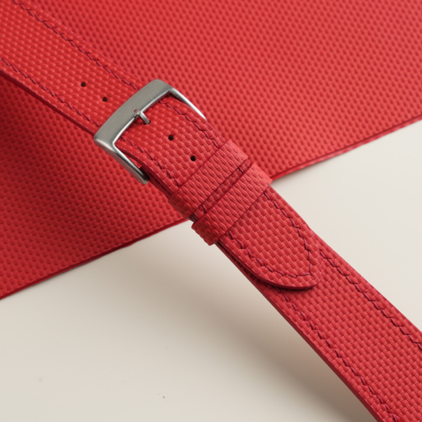 Red Sailcloth Rubber Watch Strap