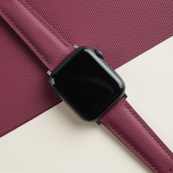 Padded Burgundy Sailcloth Rubber Apple Watch Band