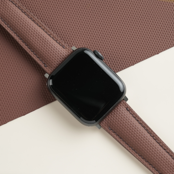 Padded Dark Brown Sailcloth Rubber Apple Watch Band