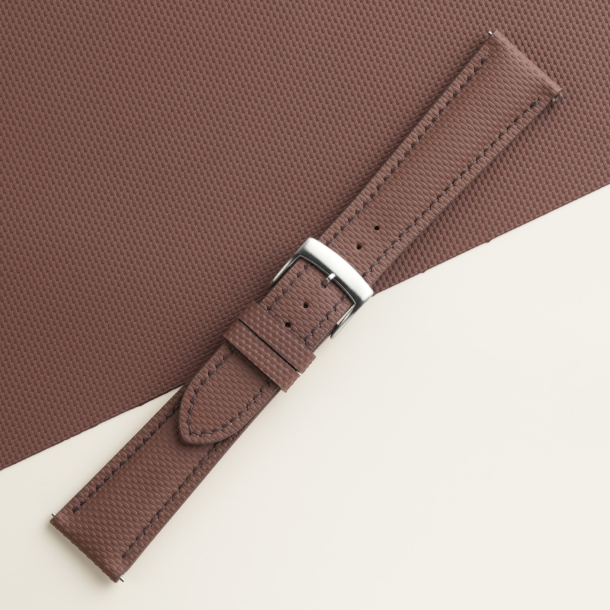 Padded Dark Brown Sailcloth Rubber Watch Strap