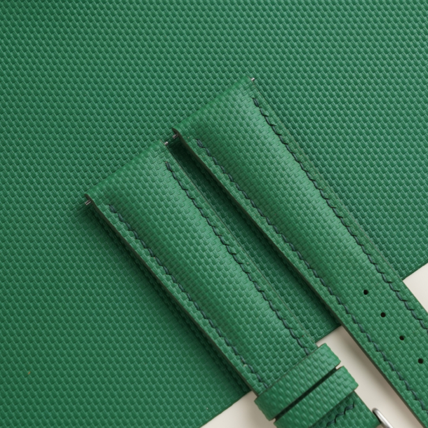 Padded Emerald Green Sailcloth Rubber Watch Strap