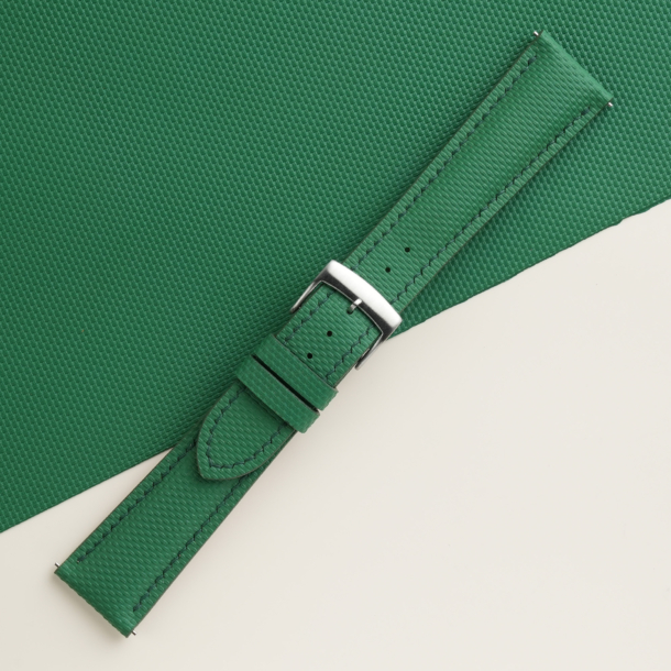 Padded Emerald Green Sailcloth Rubber Watch Strap