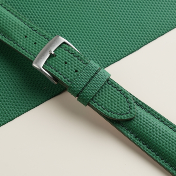 Padded Emerald Green Sailcloth Rubber Watch Strap