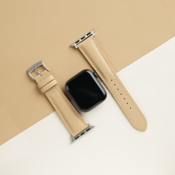 Padded Beige Sailcloth Rubber Apple Watch Band
